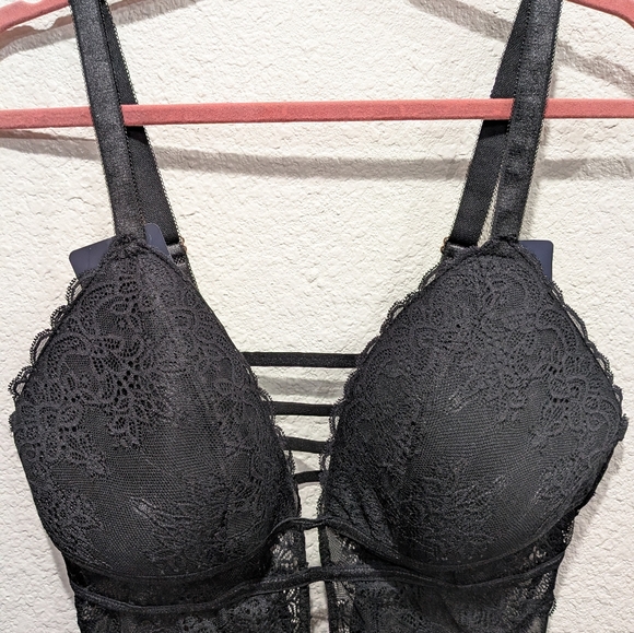 Rachel Roy Curvy Lace High Cut Teddy Bodysuit Black 1X NWT Sheer Lingerie - Picture 6 of 10